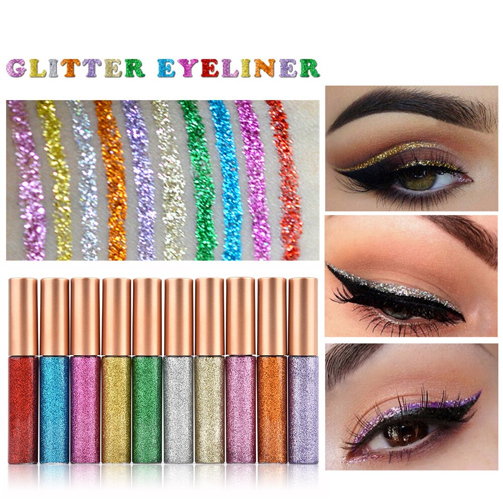 10pcs Waterproof Metallic Pigment Glitter Eyeliner